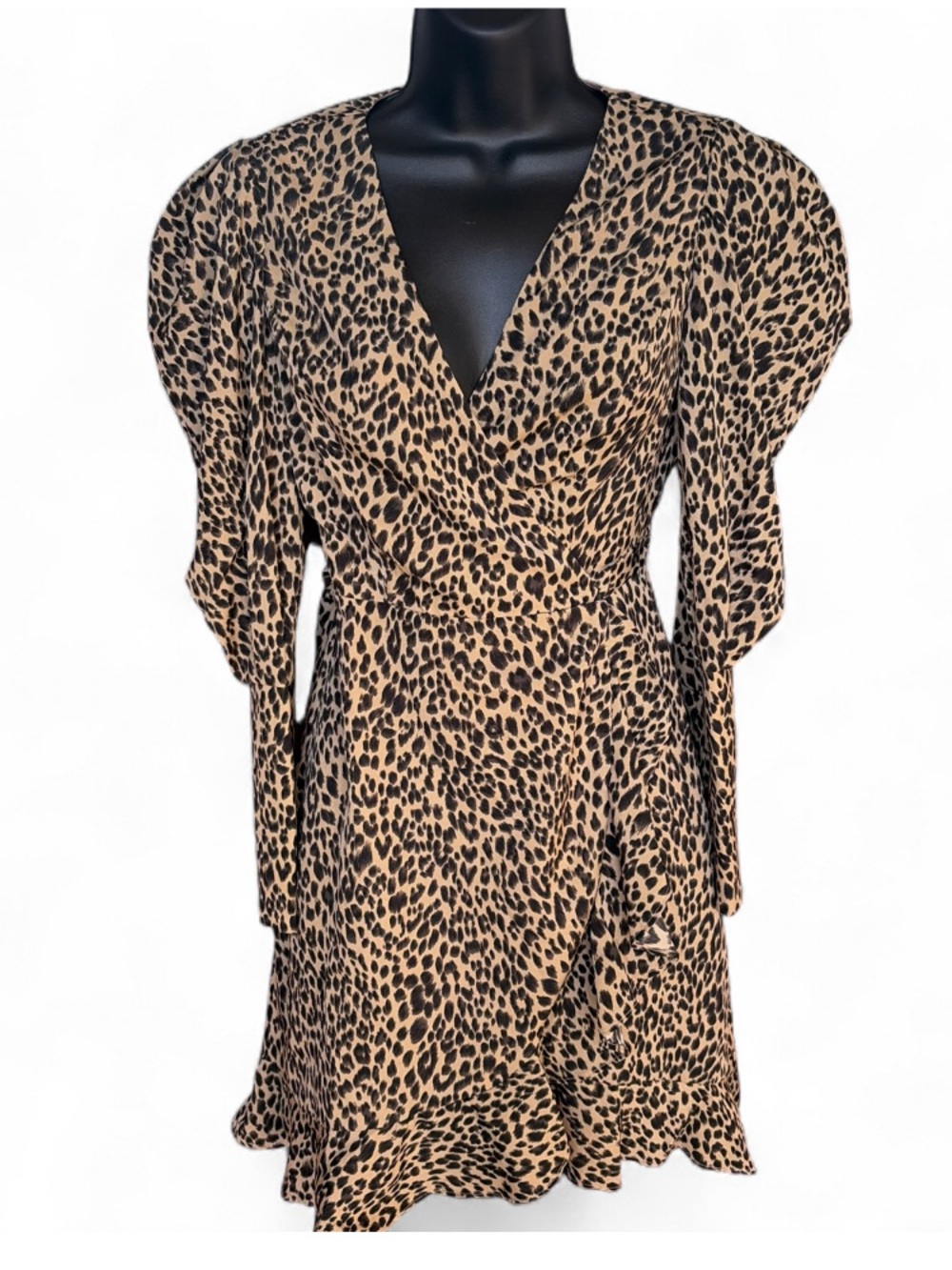 Fashion Nova Leopard Print Wrap Dress - Tan/Black